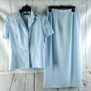 Morton Bernard Size 8 Aqual Teal Blouse/Skirt Outfit Set W/Pockets